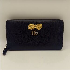 🔥🔥🔥Gucci GG Marmont Black Leather Bow Zip-Around Continental Wallet 🖤✨